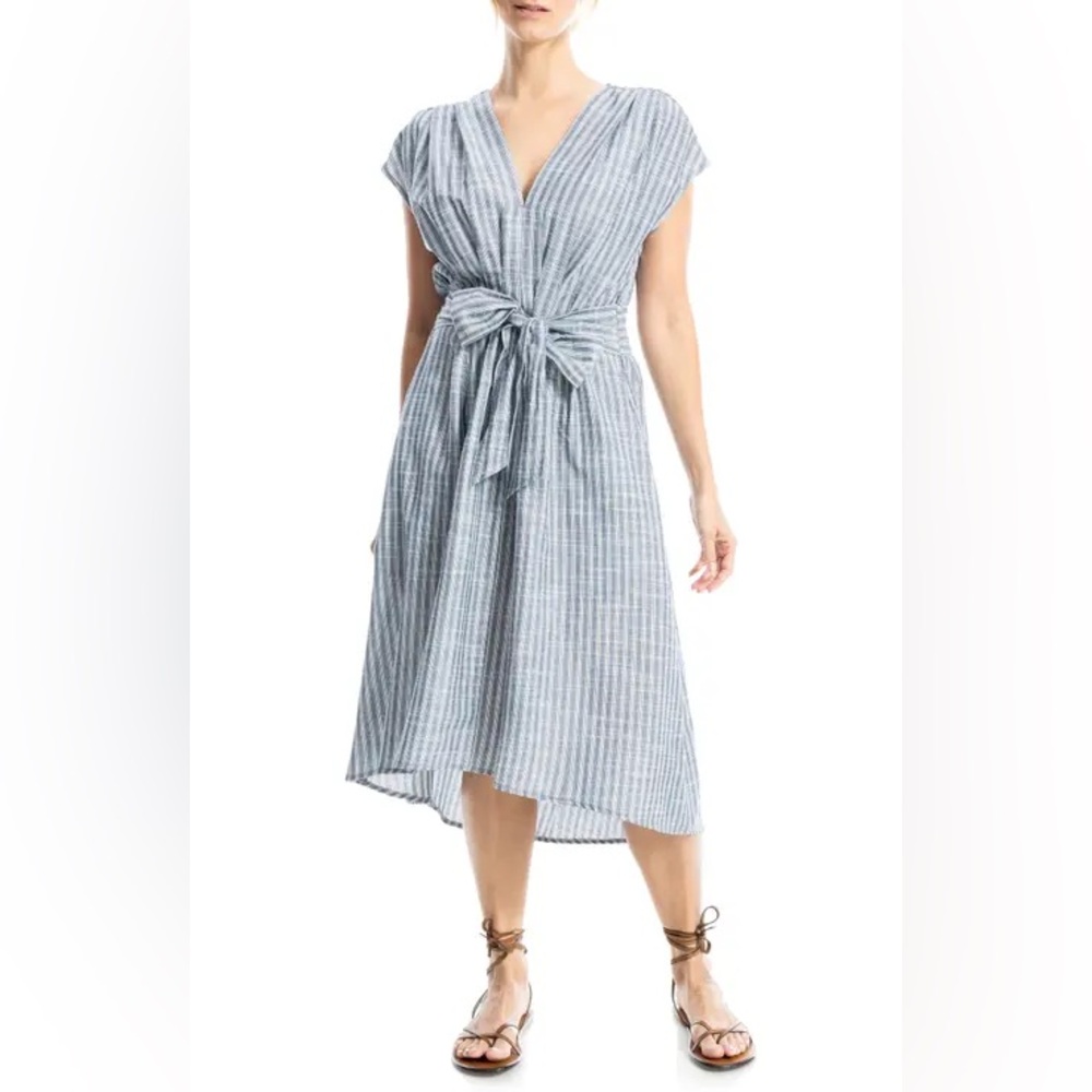 Max Studio High Low Striped Dress in Blue and White XS